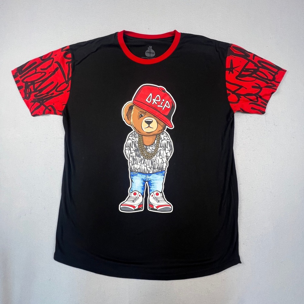 Launder Graphic Tee Mens XL Black Red Drip Bear Streetwear Graffiti Ringer Shirt